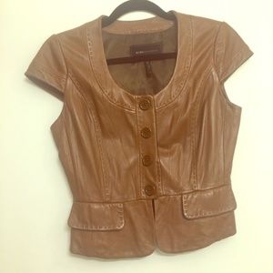 NWOT BCBG Cognac cap sleeve leather jacket xs 0 2
